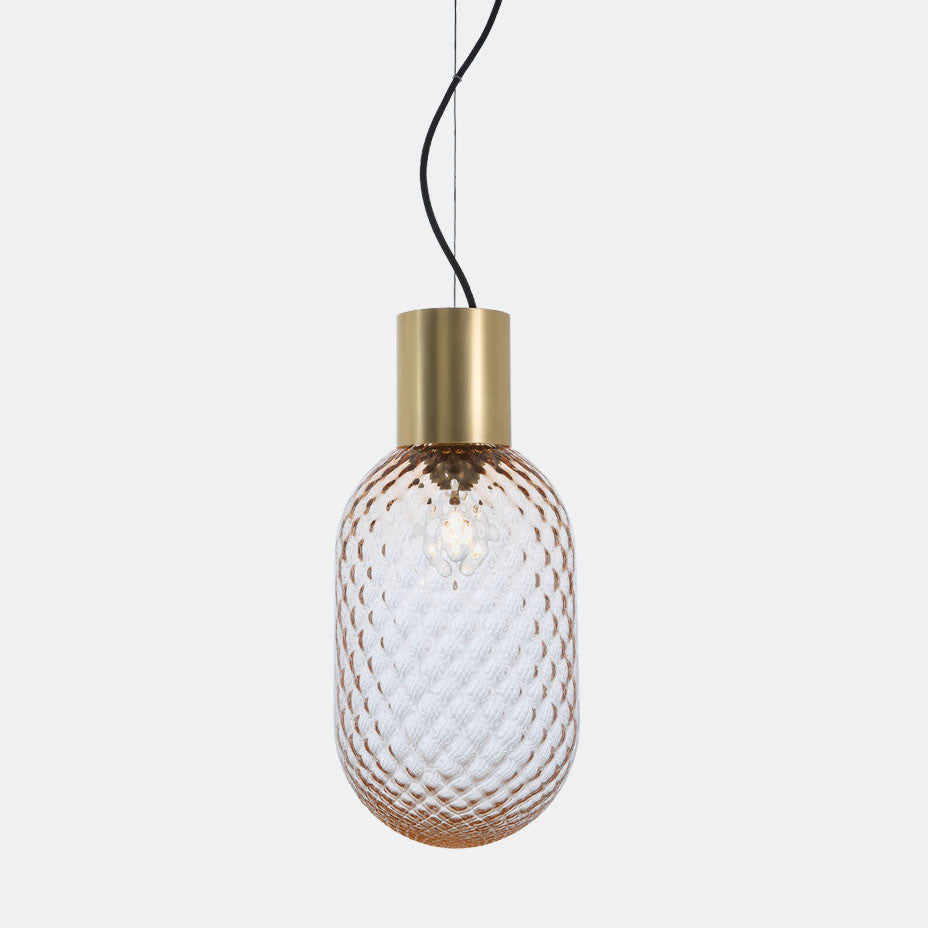 Bloom LED Natural Brass/Pink Glass Pendant