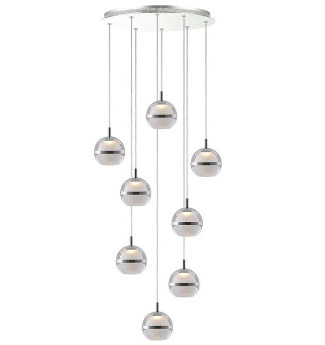 Sphere Chrome 3000K LED 8 Light Pendant